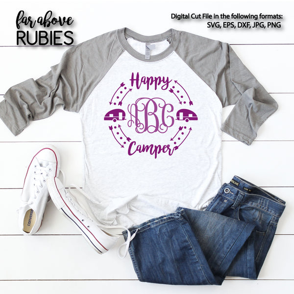 Happy Camper Monogram Wreath (monogram NOT included) digital cut files