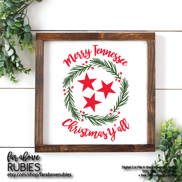 Merry Christmas Y'all TN Tristar Christmas Wreath Tennessee digital cut file