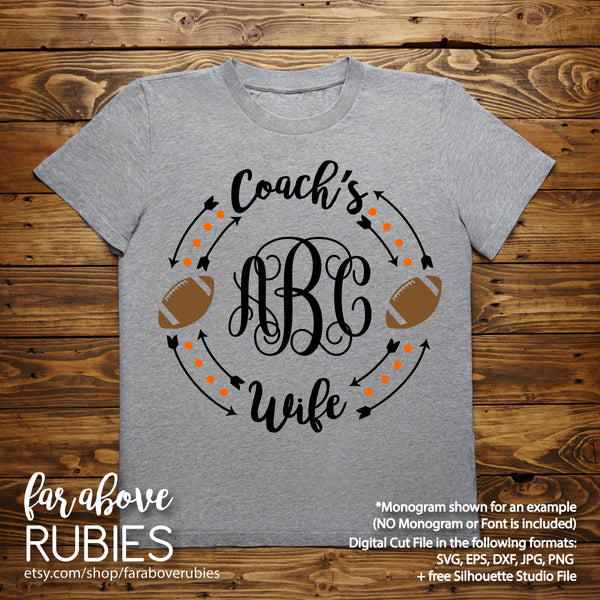 Coach's Wife Monogram Wreath with Megaphones (monogram NOT included) digital cut files