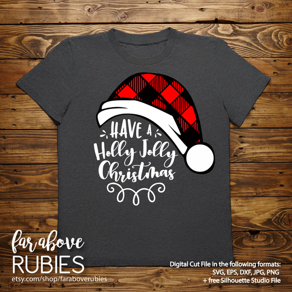 Santa Plaid Hat Holly Jolly Christmas digital cut file