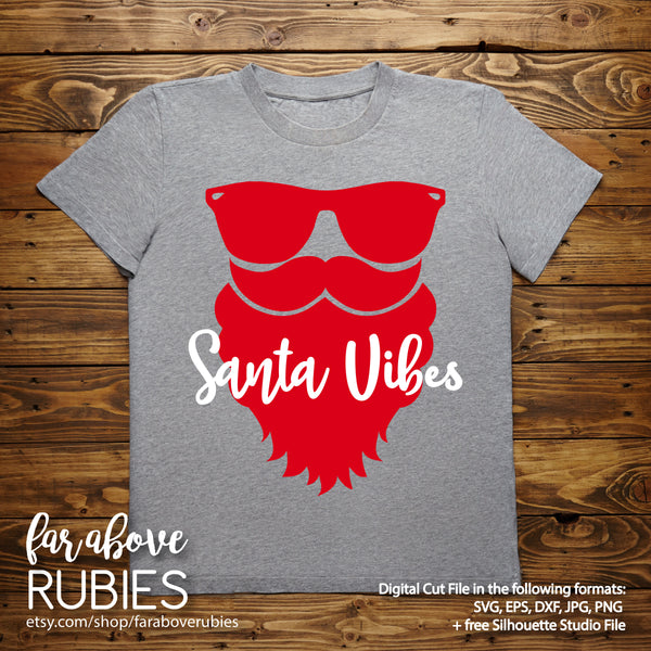 Santa Vibes Beard Glasses digital cut file Christmas