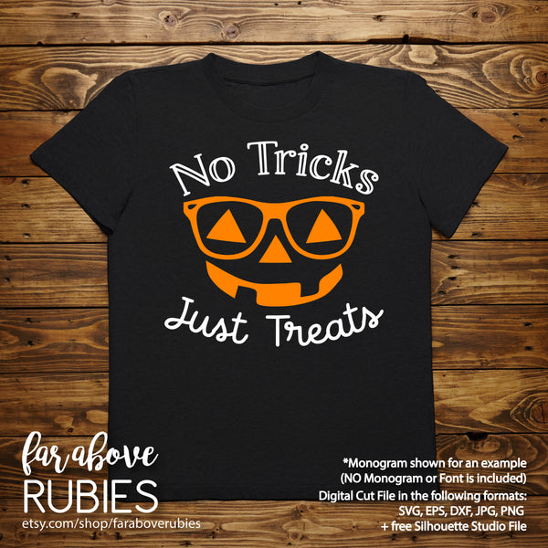 No Tricks Just Treats Pumpkin Face Glasses digital cut files