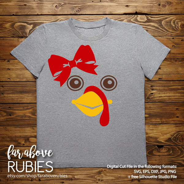 Thanksgiving Turkey Face Girl with Bow digital cut file