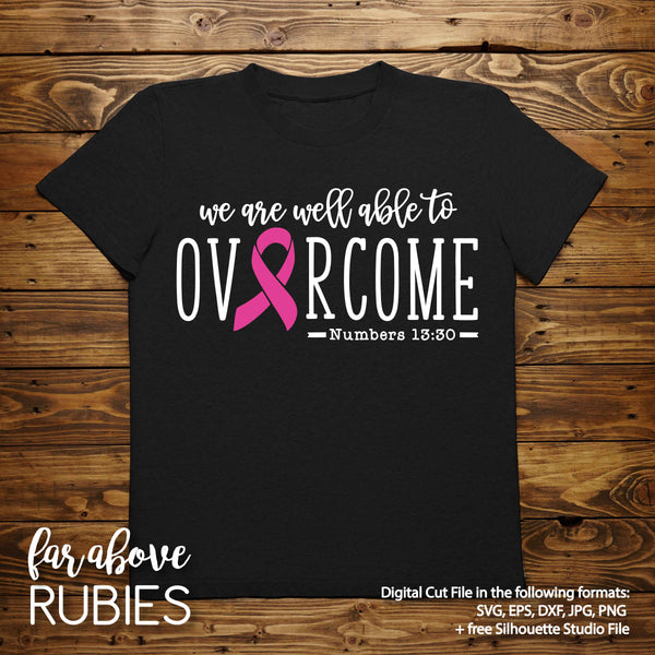 Overcome Pink Ribbon Bible Verse digital cut file