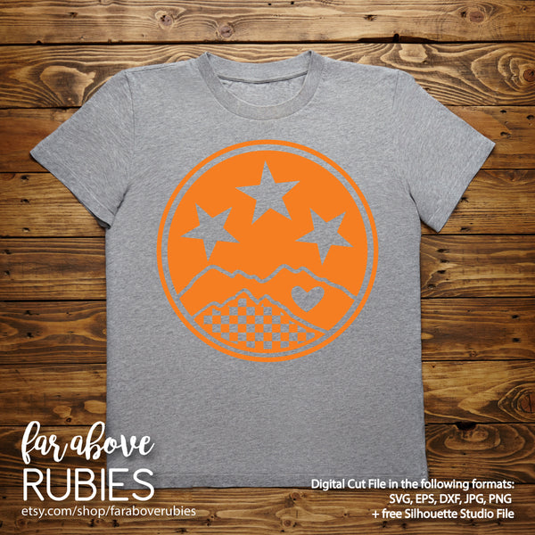 East Tennessee TN Tri-Star Tristar with Checkerboard Smoky Mountains Heart digital cut files
