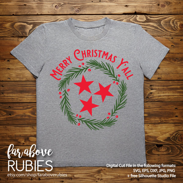 Merry Christmas Y'all TN Tristar Christmas Wreath Tennessee digital cut file