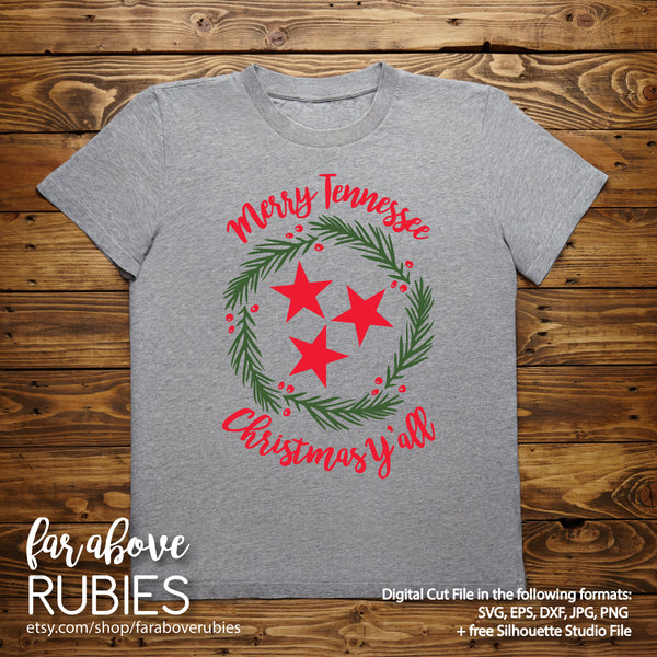 Merry Christmas Y'all TN Tristar Christmas Wreath Tennessee digital cut file