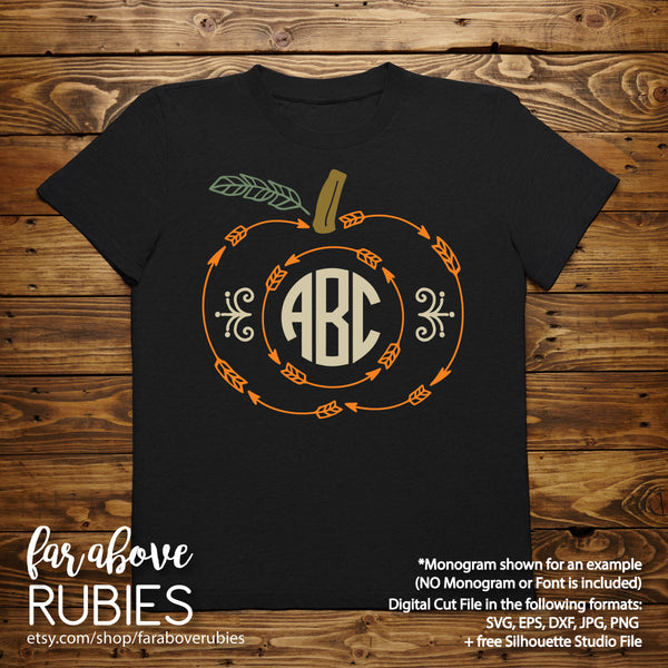 Boho Pumpkin Arrows Feather Monogram Wreath (monogram NOT included) digital cut files