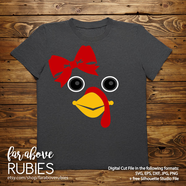 Thanksgiving Turkey Face Girl with Bow digital cut file