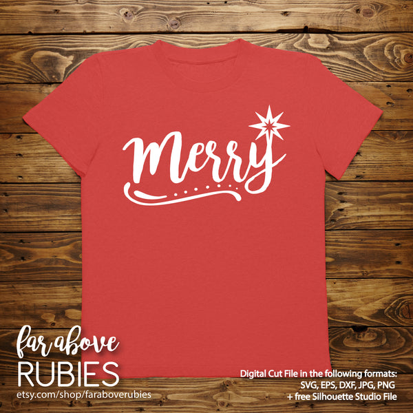 Merry Star Christmas Word Art digital cut files