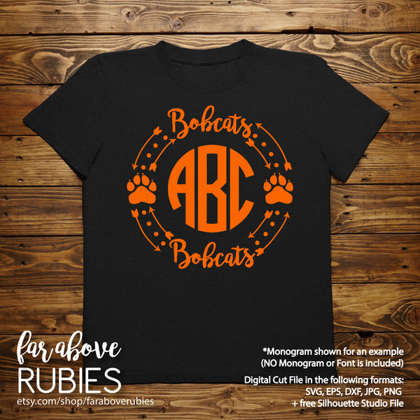 Bobcats Paw Print Monogram Wreath (monogram NOT included) digital cut files