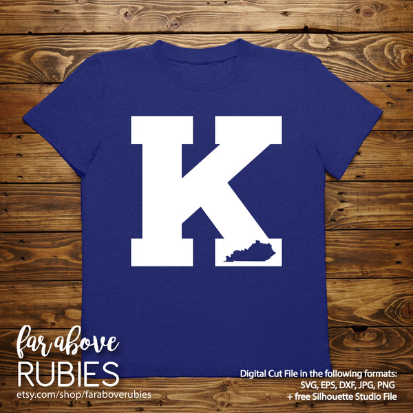 Kentucky Letter K with State Shape digital cut file