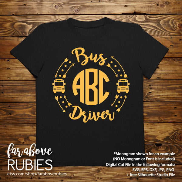 Bus Driver Monogram Wreath Arrows (monogram NOT included) digital cut file School