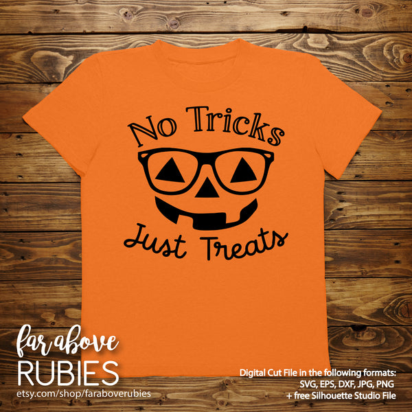 No Tricks Just Treats Pumpkin Face Glasses digital cut files