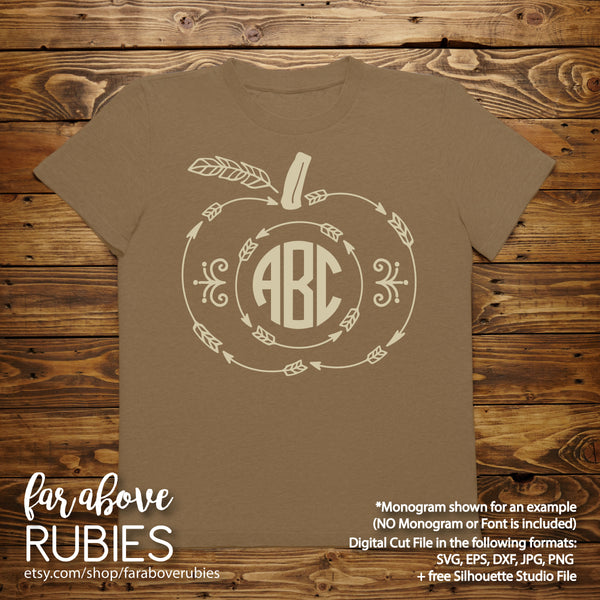 Boho Pumpkin Arrows Feather Monogram Wreath (monogram NOT included) digital cut files