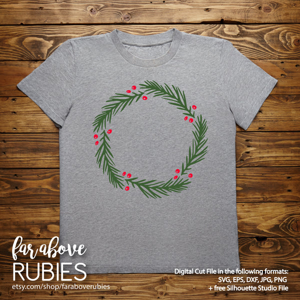 Christmas Wreath Holly Berries digital cut file