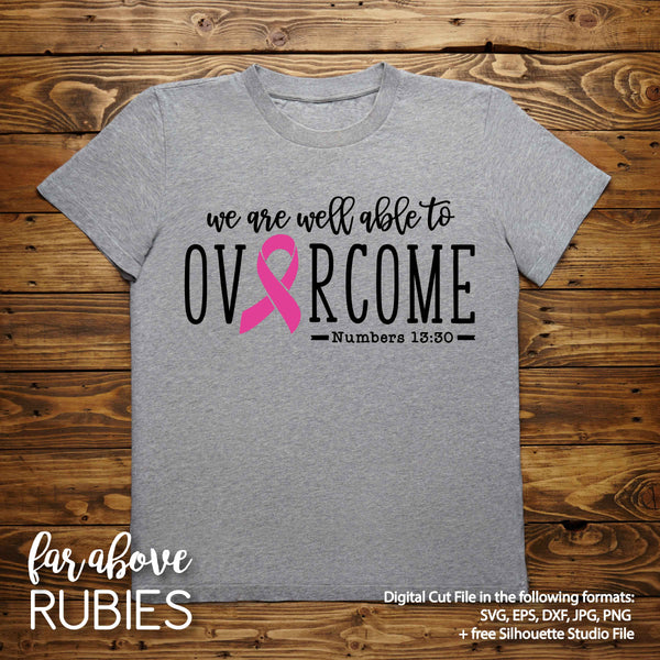 Overcome Pink Ribbon Bible Verse digital cut file