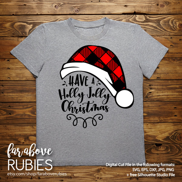 Santa Plaid Hat Holly Jolly Christmas digital cut file