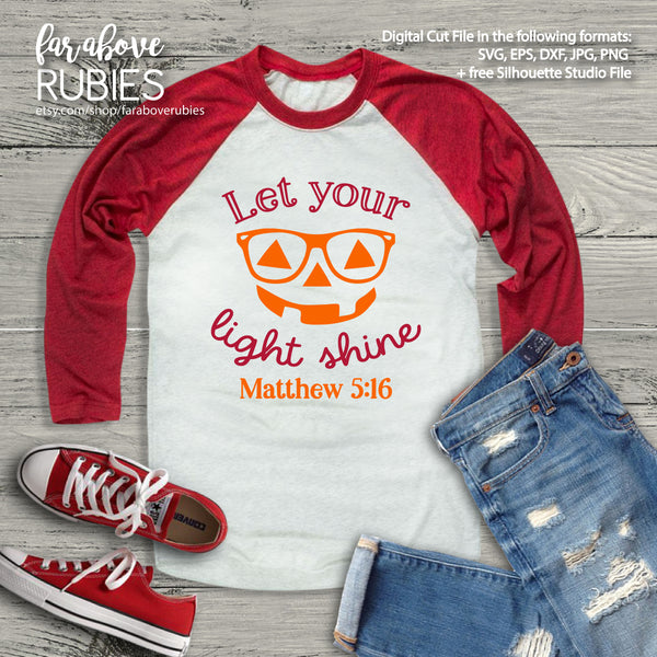 Let Your Light Shine Pumpkin Face Reading Glasses Jack O Lantern digital cut file Halloween Bible