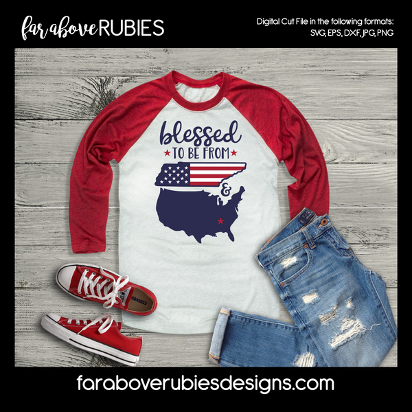 Blessed Patriotic USA Flag Tennessee TriStar digital cut files Tn Grungy