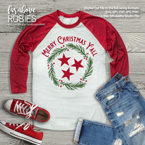 Merry Christmas Y'all TN Tristar Christmas Wreath Tennessee digital cut file