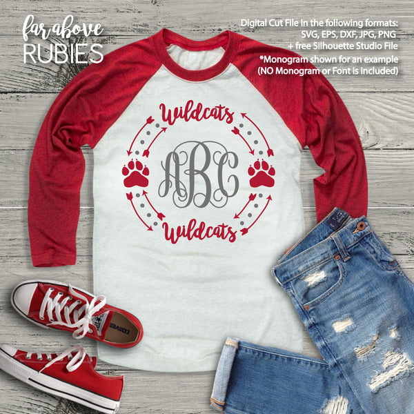 Wildcats Paw Print Monogram Wreath (monogram NOT included) digital cut files