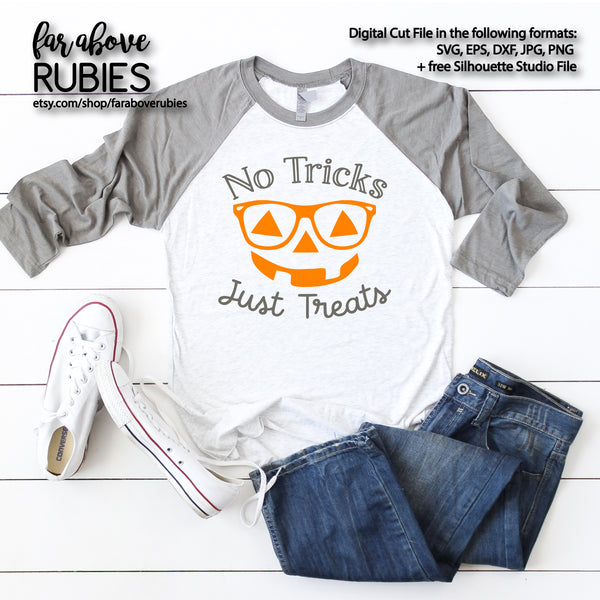 No Tricks Just Treats Pumpkin Face Glasses digital cut files