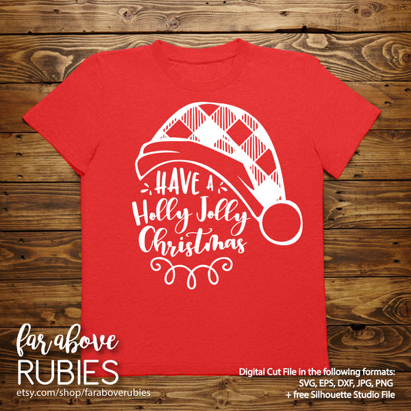 Santa Plaid Hat Holly Jolly Christmas digital cut file