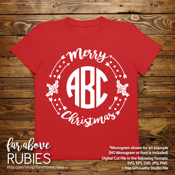 Merry Christmas Monogram Wreath (monogram NOT included) digital cut file