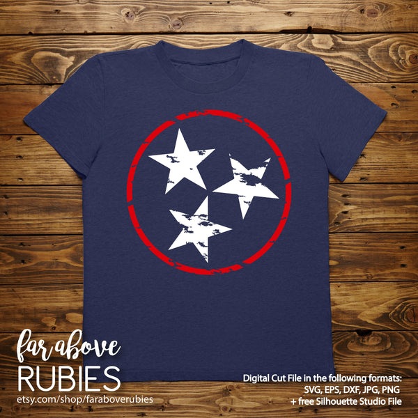 Tristar Lightly Distressed State of Tennessee TN Tri-Star digital cut files Grungy